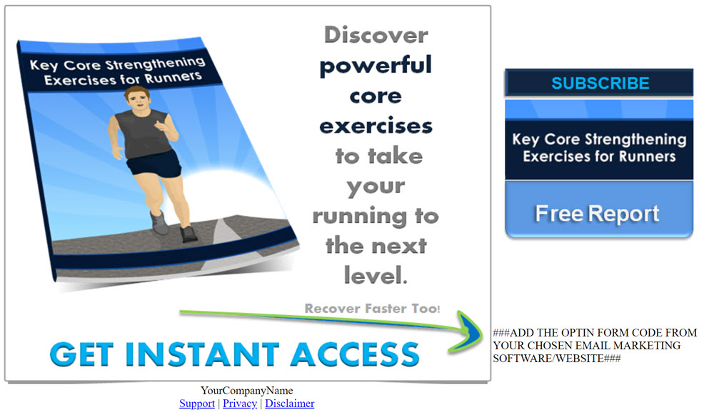 Core Strengthening Exercises For Runners PLR Report Squeeze Page