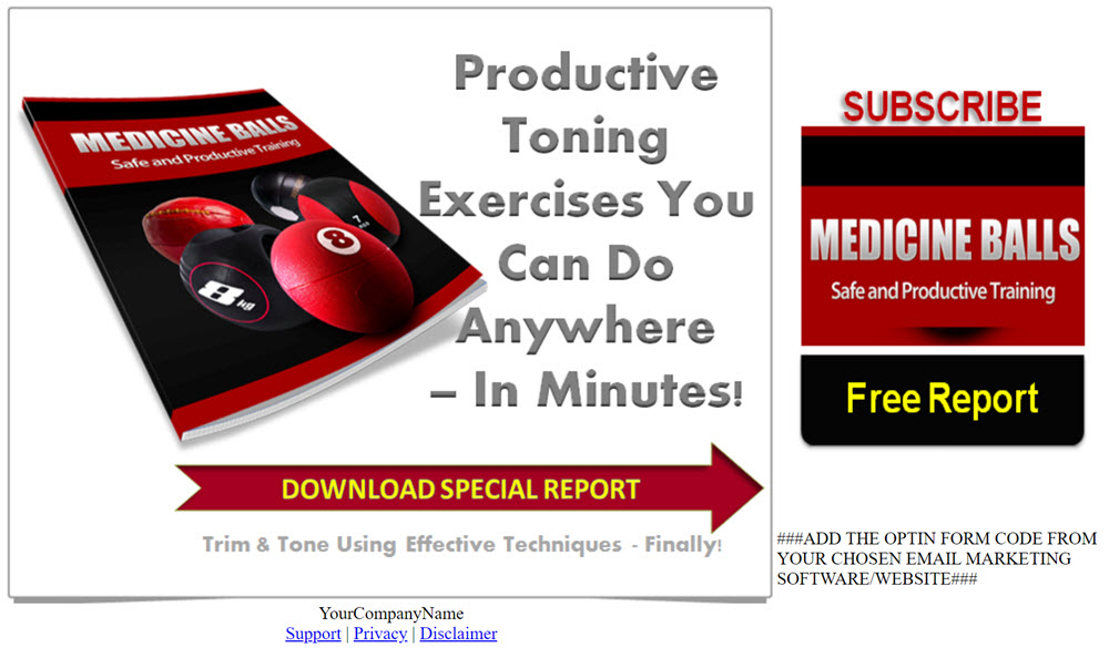 Core Strengthening with Medicine Balls PLR Report Squeeze Page