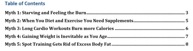 Myths of Weight Loss and Exercise PLR Report Content