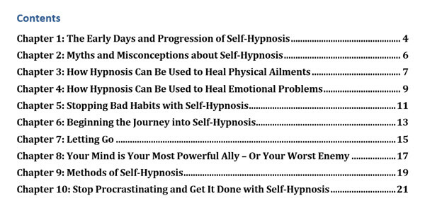 Self-Hypnosis PLR eBook Table of Contents