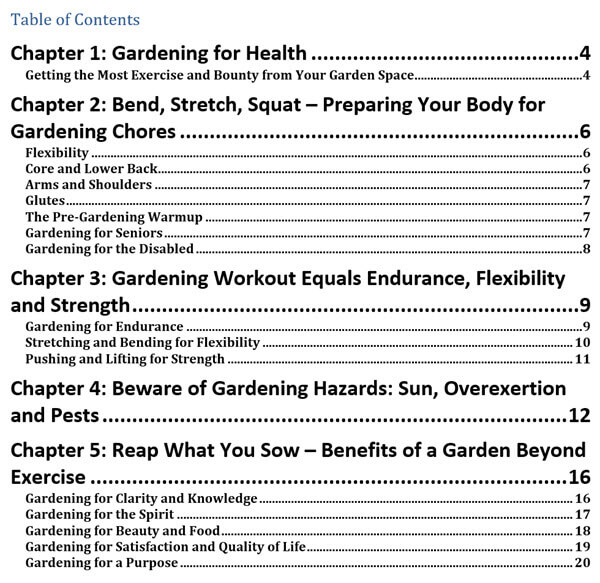 The Fit Gardener PLR eBook Contents