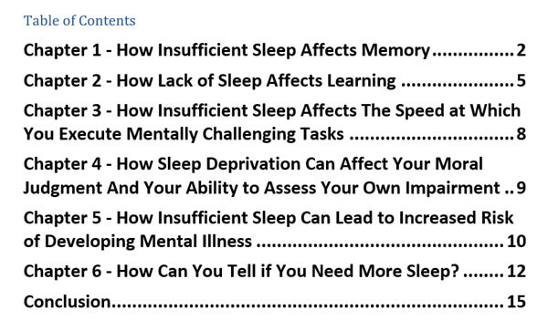 Insomnia PLR Report Contents