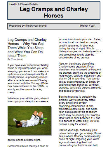 Leg Cramps and Charely Horses PLR Bulletin