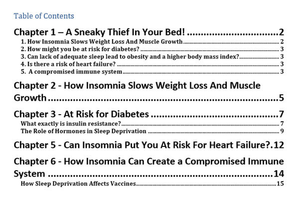 Sleep Health PLR Report Contents