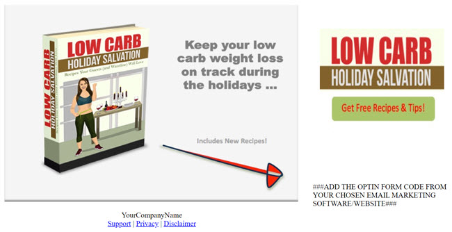 Low Carb Cooking PLR Report Squeeze Page