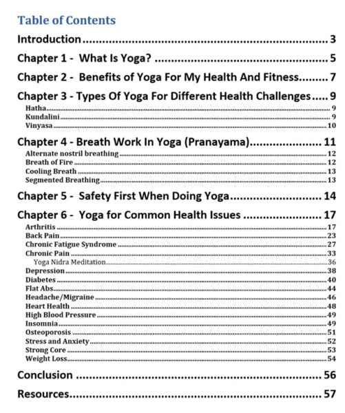 Yoga PLR eBook Contents