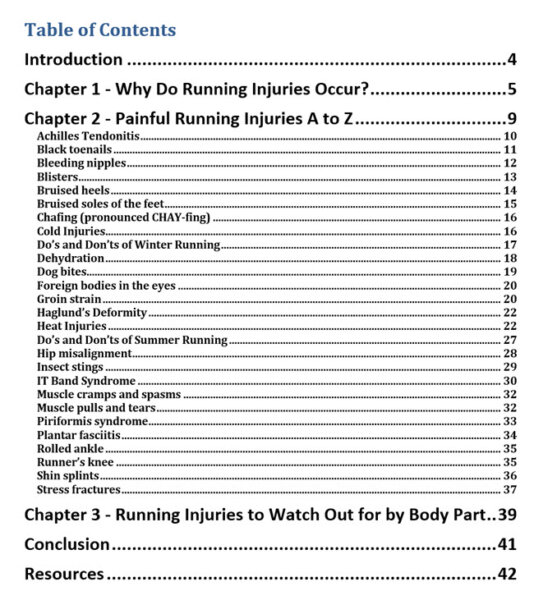 Avoid Running Injuries PLR eBook Contents