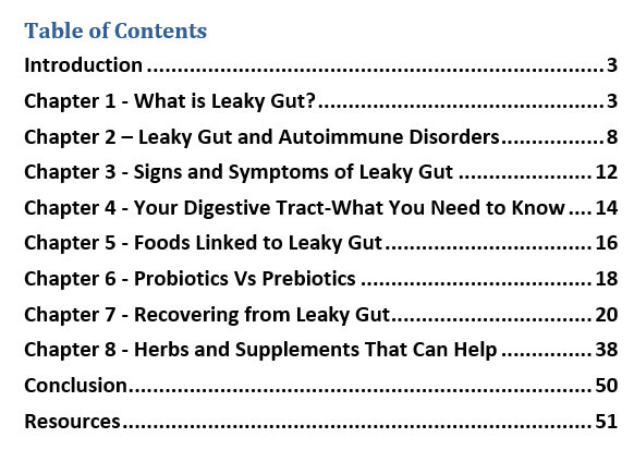 Leaky Gut PLR eBook Contents