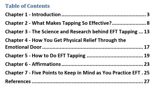 EFT Tapping PLR eBook Contents