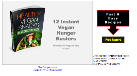 Healthy Vegan Snacks PLR Report Squeeze Page