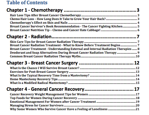 Breast Cancer Recovery Tips PLR eBook Contents