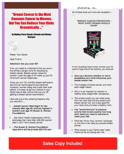 Breast Cancer Prevention PLR eBook Sales Page