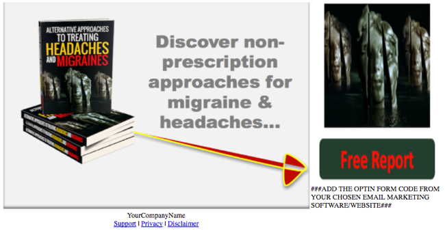 Alternative Treatments For Migraines and Headaches PLR eBook Squeeze Page