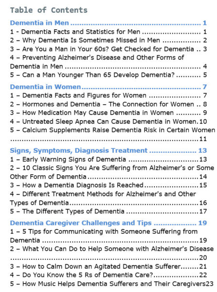 Dementia PLR eBook Contents