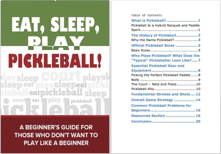 Pickleball PLR eBook Table of Contents