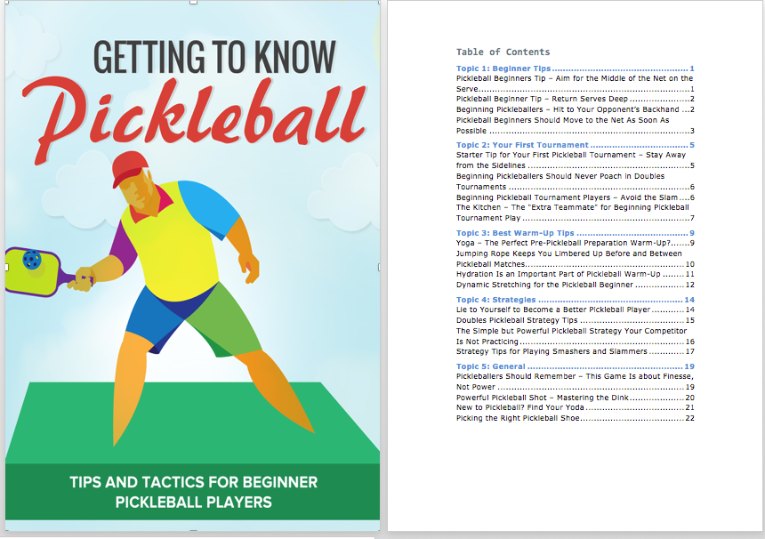 Pickleball PLR eBook Table of Contents