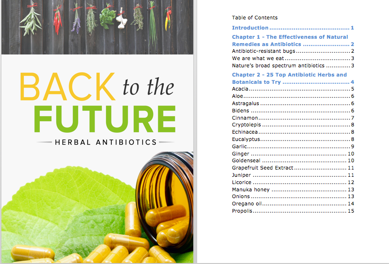 Back To The Future - Herbal Antibiotics PLR report table of Contents