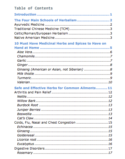 Herbal Medicines PLR eBook Table of Contents 1