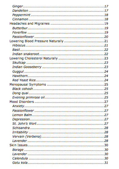 Herbal Medicines PLR eBook Table of Contents 2