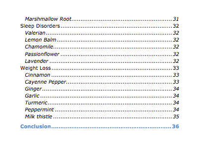 Herbal Medicines PLR eBook Table of Contents 3