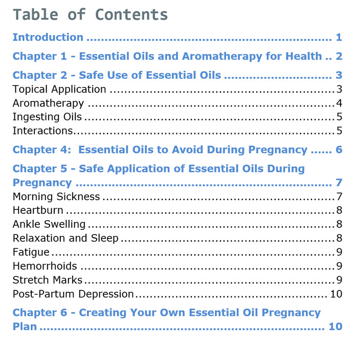 Essential Oils For Pregnancy PLR Report Contents