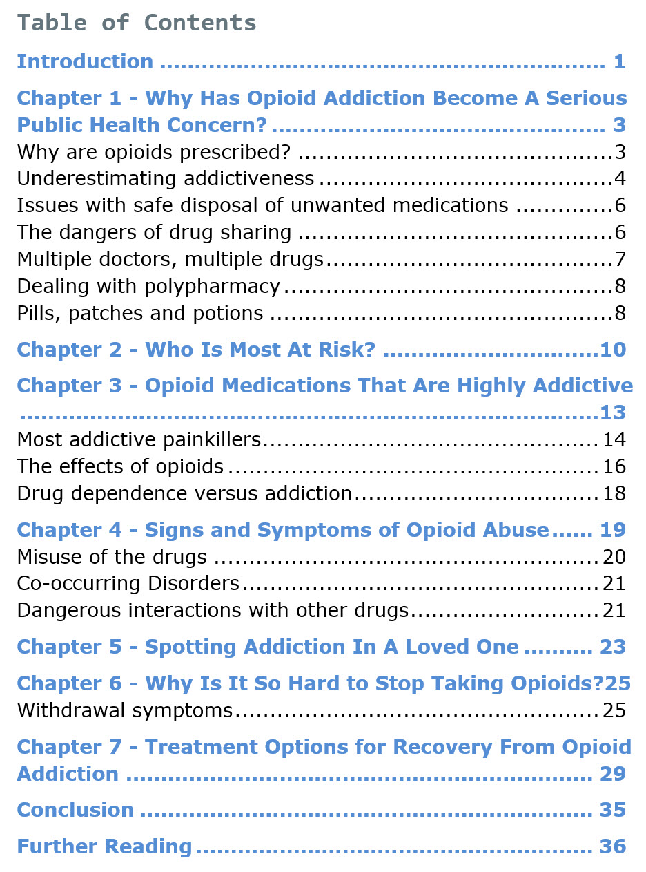 Opioids PLR eBook Table of Contents