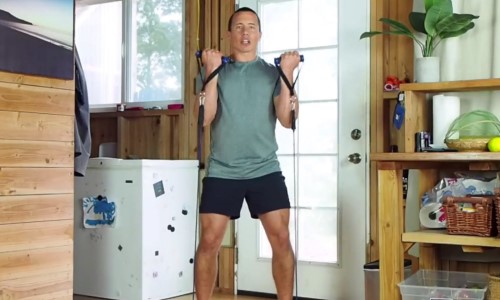 Standing 2-Arm Bicep Curl With Resistance Bands