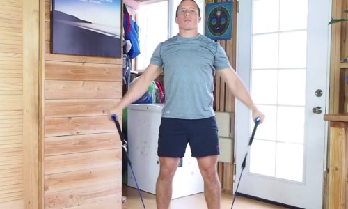 Standing 2-Arm Lat Raises With Resistance Bands PLR Video