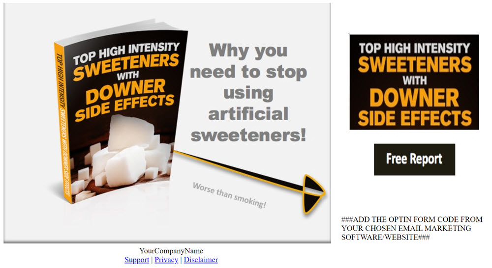 Top High Intensity Sweeteners with Downer Side Effects PLR Report Squeeze Page