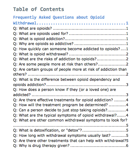 Opioid Withdrawal PLR - Frequently Asked Questions