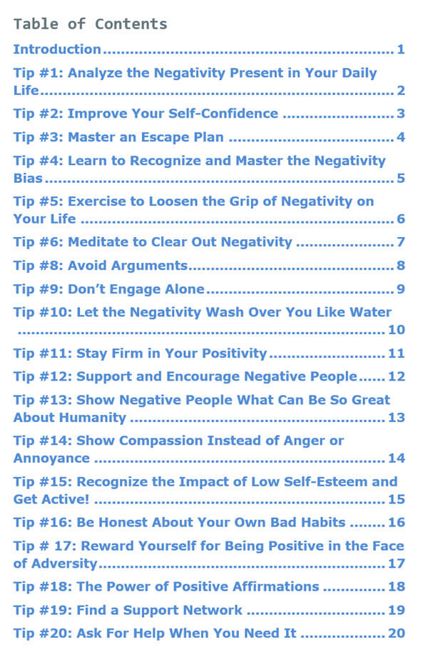 Coping with Cynics and Negative People PLR eBook Contents